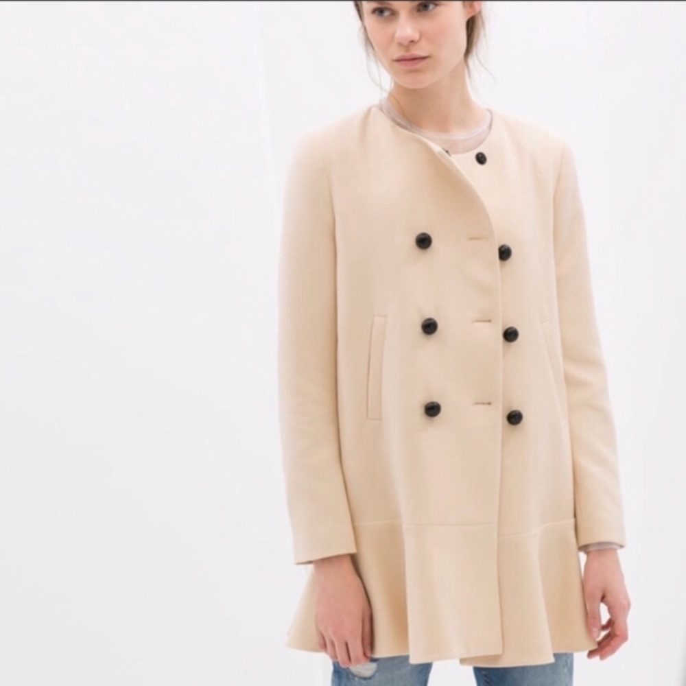 ZARA Double Breasted Cream Peplum Coat